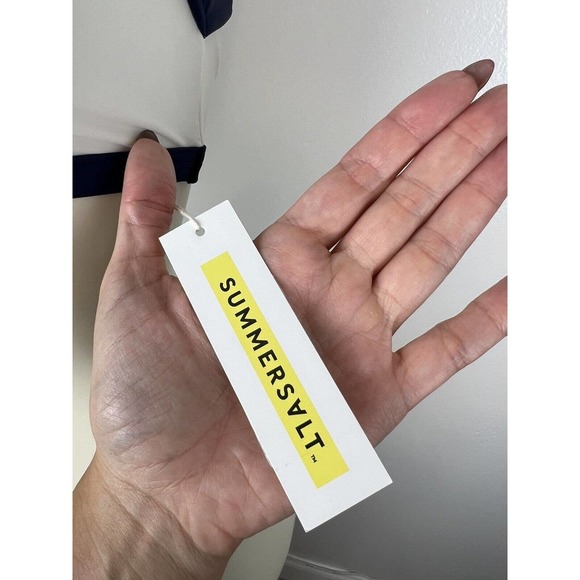 NEW Summersalt Swim Shoreline Bikini Top 2 Cutout Colorblock Blue White Sporty - Picture 12 of 12